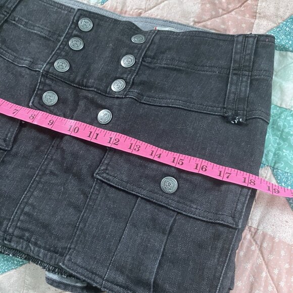 Y2K DC Micro Mini Eva Skirt Womens 29 Black Denim Ruffle Skate 2000s Cargo - Picture 9 of 10
